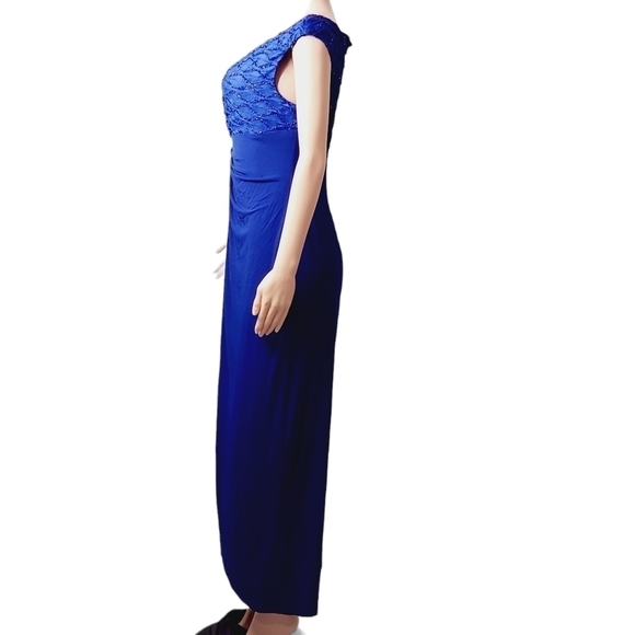 Connection Apperal Lisa Royal Blue Faux Wrap Floor Length Dress Size: 8 - Picture 4 of 10